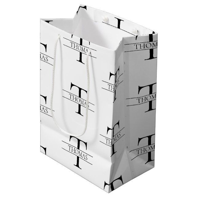 Bolsa De Regalo Mediana Patrón de nombre personalizado monograma elegante (Angulo Anverso)