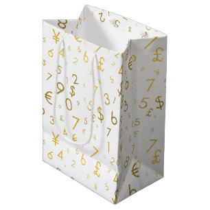 Bolsa De Regalo Mediana Patrón de números de lujo y símbolos de moneda
