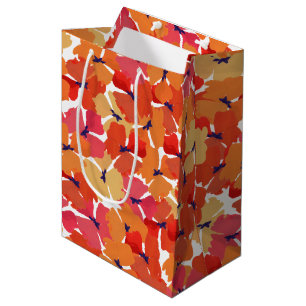 Bolsa De Regalo Mediana Patrón de opio en Naranja rosa y amarillo en blanc