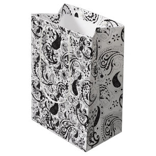 Bolsa De Regalo Mediana Patrón de paisley en negro y blanco – Arte textil