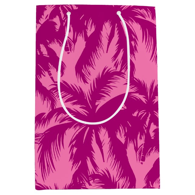 Bolsa De Regalo Mediana Patrón de palma rosa brillante (Anverso)