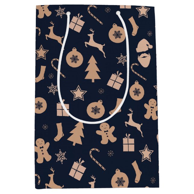 Bolsa De Regalo Mediana Patrón de pan de jengibre, Santa y árbol de Navida (Anverso)