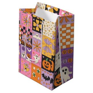 Bolsa De Regalo Mediana Patrón de parches de Halloween - Cuadrados festivo