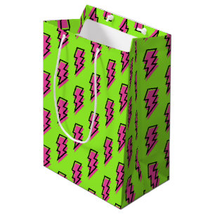 Bolsa De Regalo Mediana Patrón de pernos de luz verde neón y rosa de los a