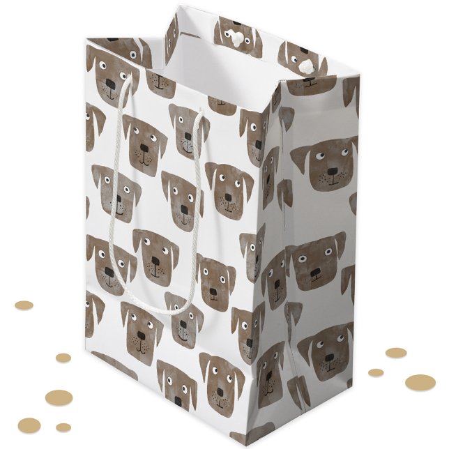 Bolsa De Regalo Mediana Patrón de perro recuperador de chocolate lindo (Chocolate labrador retriever dog watercolor pattern gift bag)