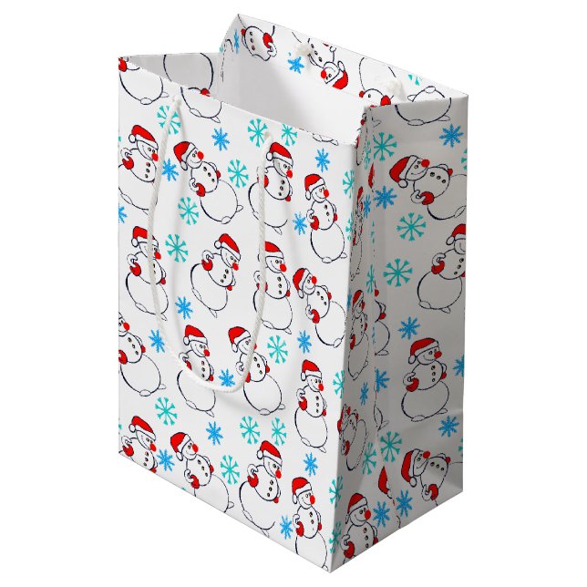 Bolsa De Regalo Mediana Patrón de Personalizado de Snowmen (Angulo Anverso)