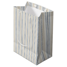 Bolsa De Regalo Mediana Patrón de Pinstripe Costero Azul y Arenoso con Toq