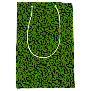 Bolsa De Regalo Mediana Patrón de plantas A09.b Negro BG