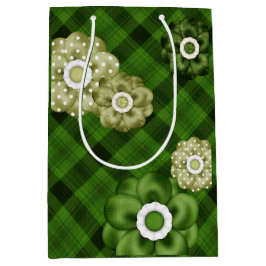 BOLSA DE REGALO MEDIANA PATRÓN DE PLAYA VERDE CON FLORES VERDES