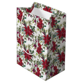 Bolsa De Regalo Mediana Patrón de poinsettia acuarela 