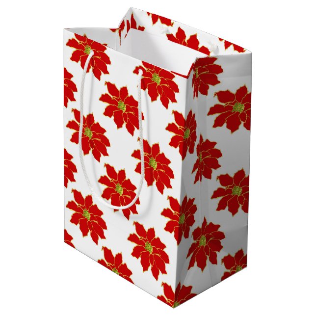Bolsa De Regalo Mediana Patrón de poinsettia dorada roja (Angulo reverso)