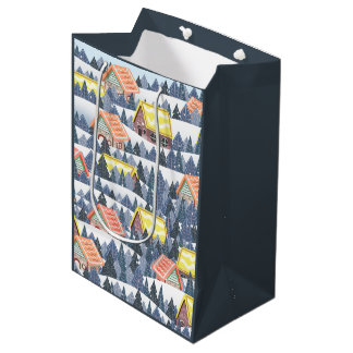 Bolsa De Regalo Mediana Patrón de pueblo de Navidades Snowley