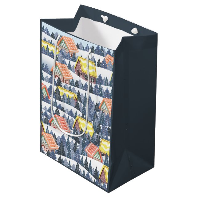 Bolsa De Regalo Mediana Patrón de pueblo de Navidades Snowley (Angulo Anverso)