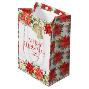 Bolsa De Regalo Mediana Patrón de puninsettia y tipografía de navidades
