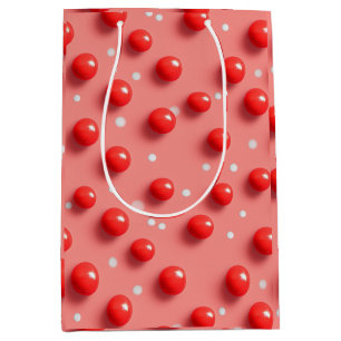 Bolsa De Regalo Mediana Patrón de puntos de polka rojo y blanco 3D