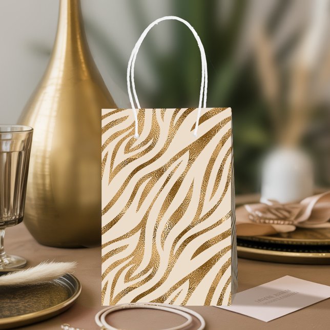 Bolsa De Regalo Mediana Patrón de rayas de cebra de vidrio Safari Gold ID1 (Subido por el creador)