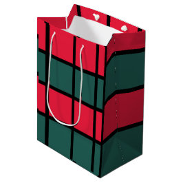Bolsa De Regalo Mediana Patrón de rayas de color negro verde rojo