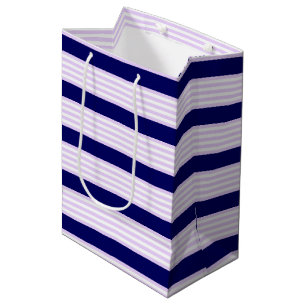 Bolsa De Regalo Mediana Patrón de rayas de lino y blanco con azul marino