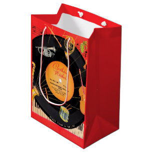 Bolsa De Regalo Mediana Patrón de registro fresco retro vintage Fiesta de