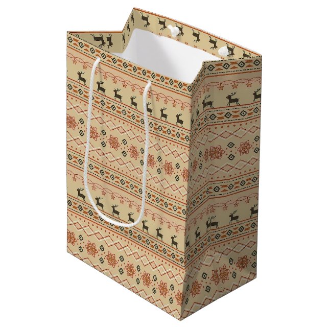 Bolsa De Regalo Mediana Patrón de reno de suéter para los navidades (Angulo Anverso)
