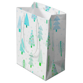 Bolsa De Regalo Mediana Patrón de resumen turquesa de árboles navideños co