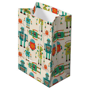 Bolsa De Regalo Mediana Patrón de robots retro coloridos