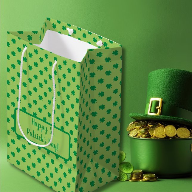 Bolsa De Regalo Mediana Patrón de rocas verdes de juego (Playful Green Shamrocks pattern Medium Gift Bag)