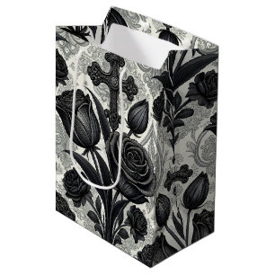 Bolsa De Regalo Mediana Patrón de rosa gótica oscura (2)