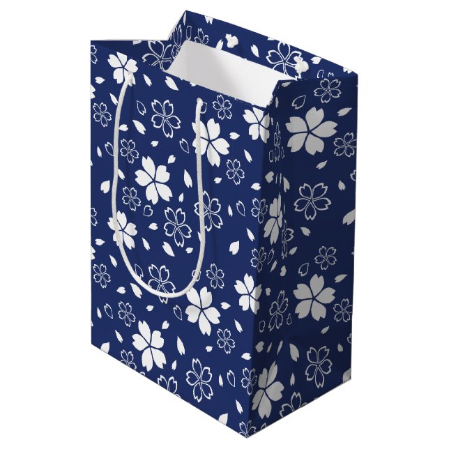 Bolsa De Regalo Mediana Patrón de Sakura Azul (Angulo reverso)