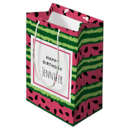 Bolsa De Regalo Mediana Patrón de sandía mate, rosa y verde cumpleaños