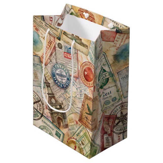 Bolsa De Regalo Mediana Patrón de sello de pasaporte rústico (5) (Angulo Anverso)