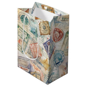 Bolsa De Regalo Mediana Patrón de Sello de Pasaporte Rústico de Viaje (7)