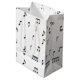 Bolsa De Regalo Mediana Patrón de símbolos de notas musicales en blanco y 