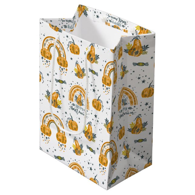 Bolsa De Regalo Mediana Patrón de símbolos fantasmal de Halloween (Angulo Anverso)