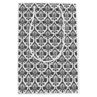 Bolsa De Regalo Mediana Patrón de tela damasco clásico en blanco y negro