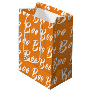 Bolsa De Regalo Mediana patrón de texto boo naranja blanco de Halloween