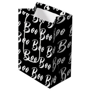 Bolsa De Regalo Mediana Patrón de texto en blanco y negro de Halloween