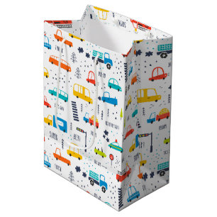 Bolsa De Regalo Mediana Patrón de tráfico de coches de colores reducidos