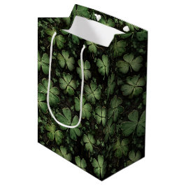 Bolsa De Regalo Mediana Patrón de trébol y trébol verde profundo