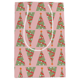 Bolsa De Regalo Mediana Patrón de vacaciones de árbol de Navidad rojo rosa