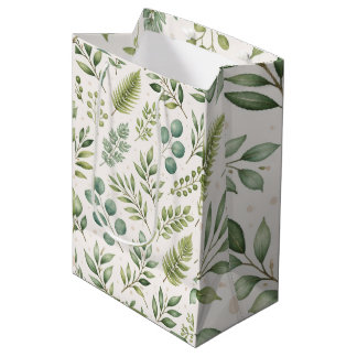 Bolsa De Regalo Mediana Patrón de Vegetación al Acuarela | Hojas Botánicas