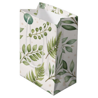 Bolsa De Regalo Mediana Patrón de vegetación en acuarela | Hojas botánicas