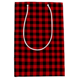 Bolsa De Regalo Mediana Patrón de verificación negro y rojo