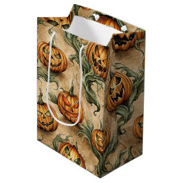 Bolsa De Regalo Mediana Patrón de vid vintage de Halloween Jack-O-Lantern