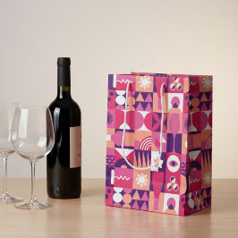 Bolsa De Regalo Mediana Patrón de vino púrpura rosa retro