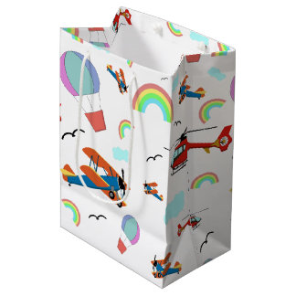 Bolsa De Regalo Mediana Patrón de vuelo de un niño sobre blanco