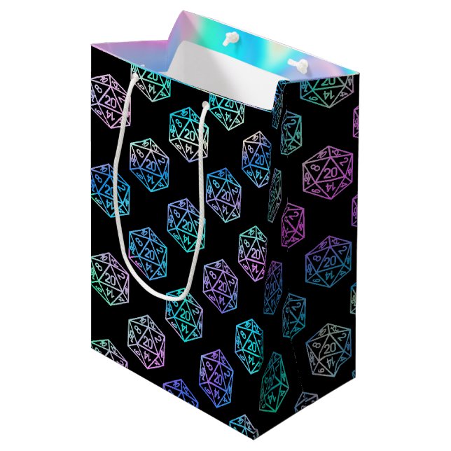 Bolsa De Regalo Mediana Patrón del holograma D20 | PnP Tabletop Gamer Dice (Angulo Anverso)