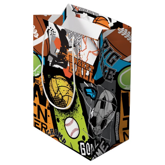 Bolsa De Regalo Mediana Patrón Deportivo Con Balones (Angulo reverso)