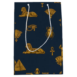 Bolsa De Regalo Mediana Patrón Egipcio Minimalista de Oro Antiguo y Azul M