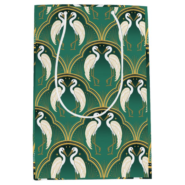 Bolsa De Regalo Mediana Patrón elegante Art Deco Crane (Anverso)